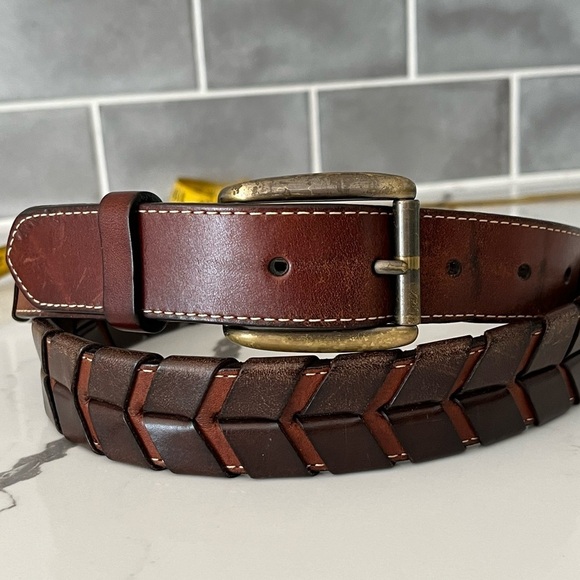 Cole Haan Other - Cole Haan Two-tone Leather Men’s Belt Woven Braided Brass Buckle Quality